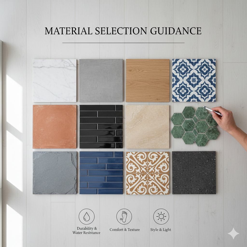 Showcases the abundance of choices and the focus on aesthetics for tile flooring
