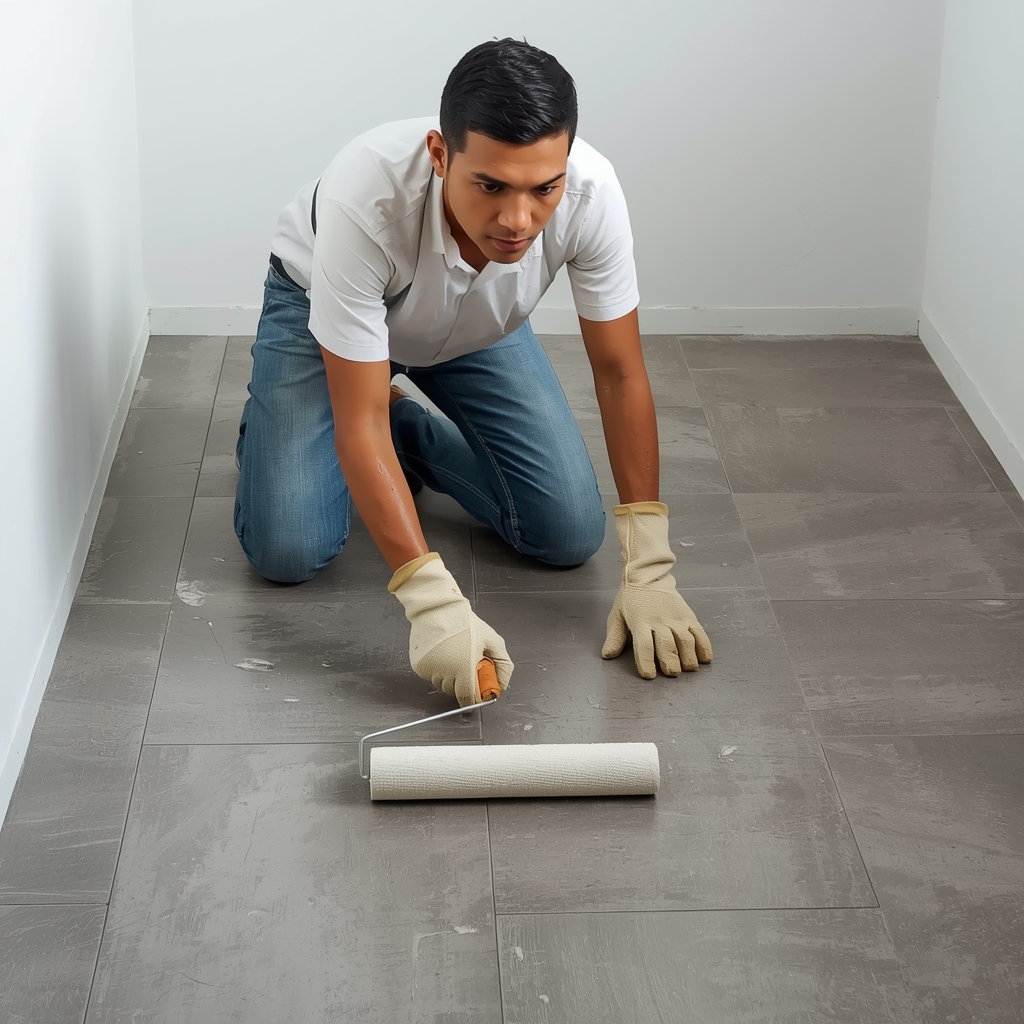 refinishing floor with person working on it