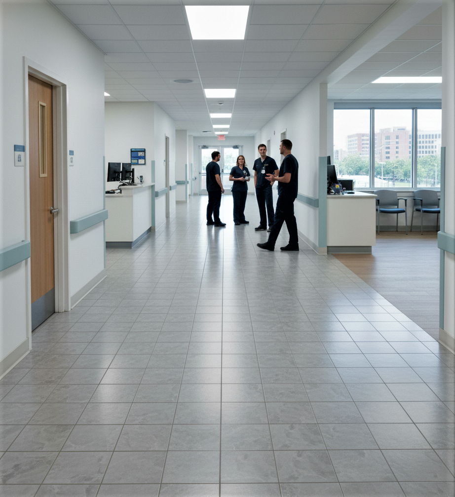 tile flooring in hospital facility showing commercial flooring