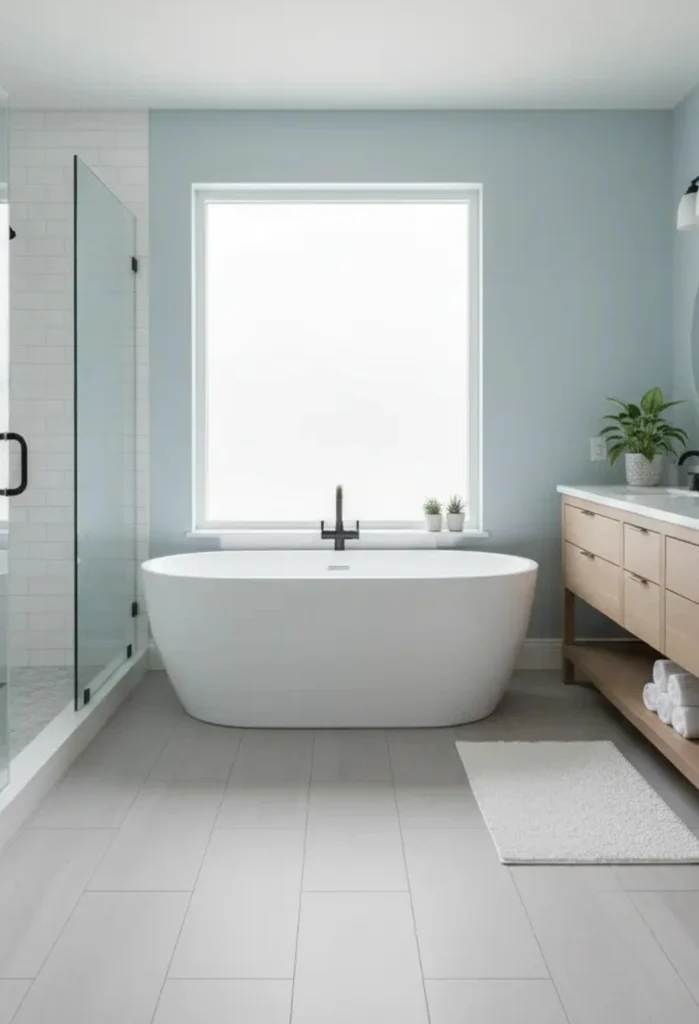 vinyl floor is installed in the bathroom